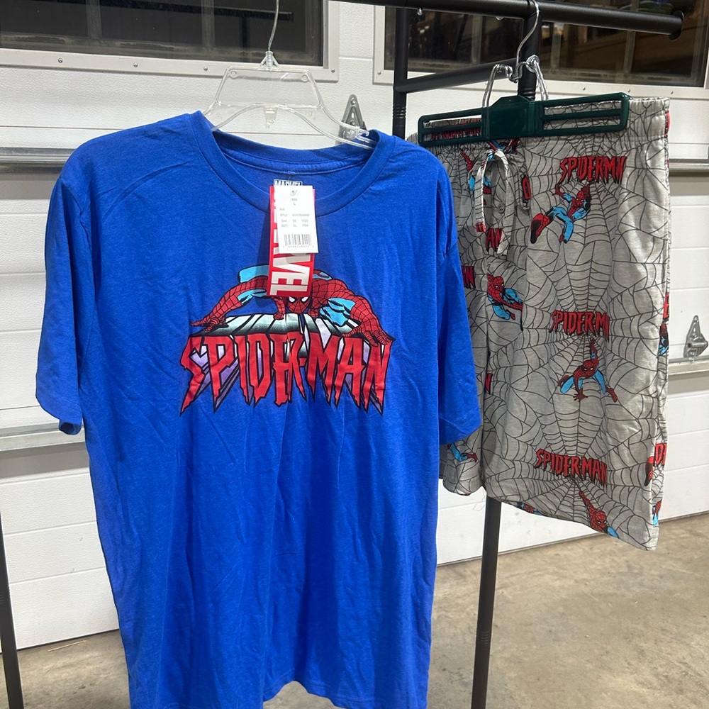 New! Men’s Blue Spider-Man Pajama T-Shirt and Shorts Set